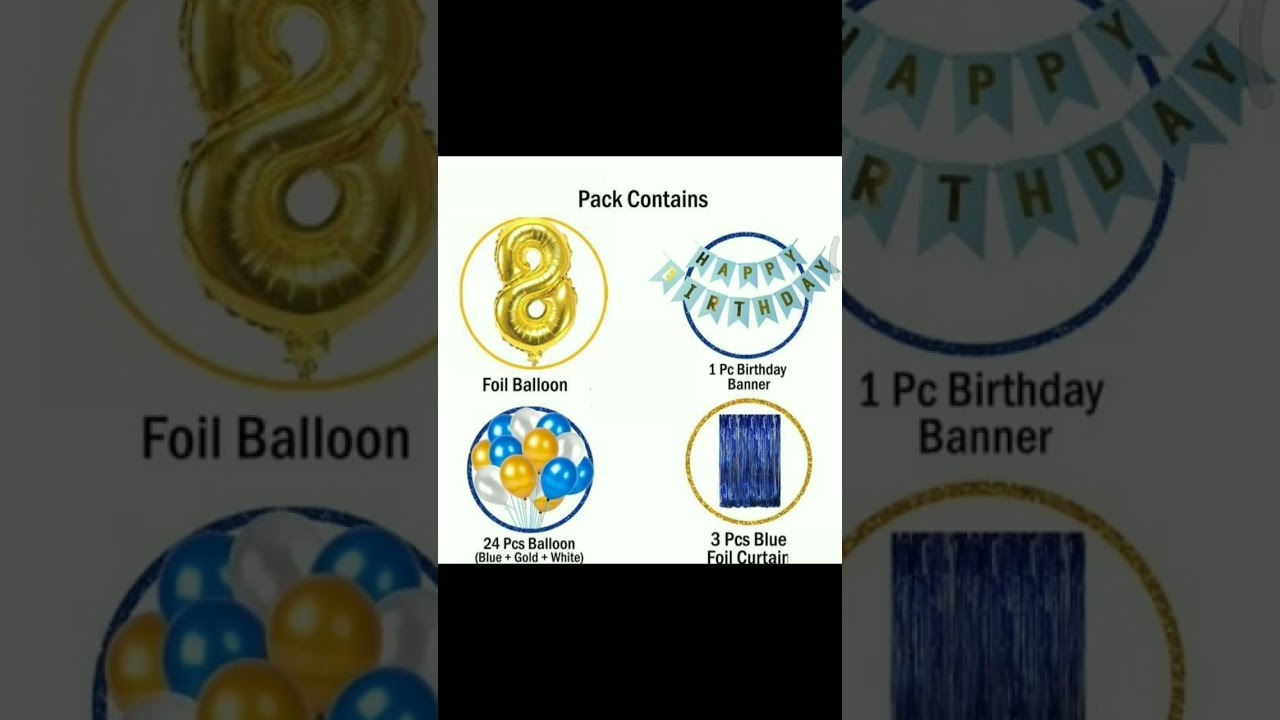 Blue Happy Birthday Decoration Combo - 29Pcs Set (1 Birthday Banner, 24 Balloons,3 Foil Curtains