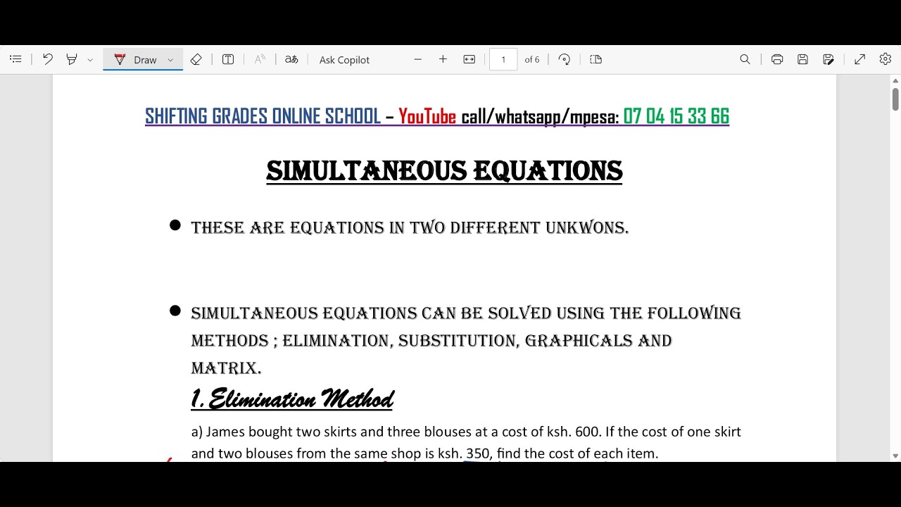 SIMULTANEOUS EQUATIONS : ELIMINATION || SUBSTITUTION || GRAPHICAL AND ...