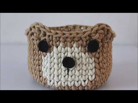 How to crochet a bear basket, koszyk miś ze sznurka na szydełku - YouTube