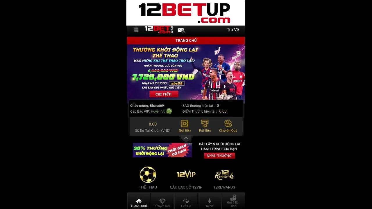 Hướng dẫn cách gửi tiền 12Bet cực chi tiết