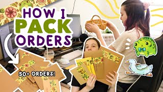 How I Pack Orders for my SMALL ART BUSINESS! ✿ 50 + ORDERS & custom packaging! ✿