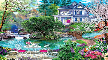 ❀‿❀ House beside the lake  ... (painting) ... (Gomer Edwin Evans)  ❀‿❀