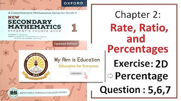 Exercise 2D Questions 5, 6 & 7 Word Problems (Percentage) – Math Class 6 Army Public School (APS).