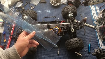 Tekno SCT410.3 Monster Truck, Proline 2.8 Tires - DIY Rear Mud Guards Using Lexan Scraps