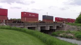 UP doublestack crosses Linn Creek in Marshalltown, Iowa