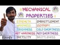 [HINDI]MECHANICAL PROPERTIES ~ STRENGTH, HARDNESS, TOUGHNESS, COLD SHORTNESS, HOT HARDNESS MUCH MORE