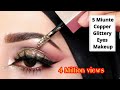 5 Minute Copper Glittery Eyes Makeup For #shadiseason // Party Makeup Krny Ka Tareeka