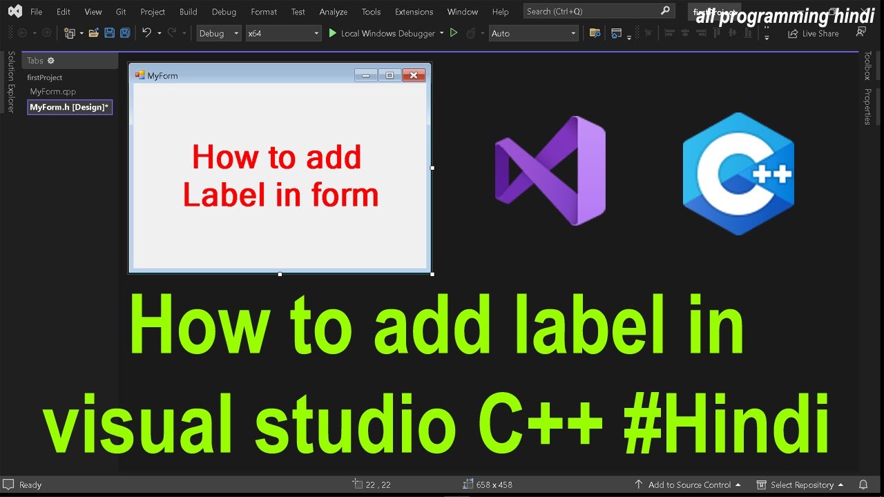How to add label in form visual studio C++ in Hindi | C++ GUI Tutorial ...