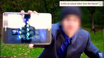 Man shows a video from the year 2045