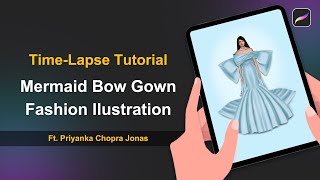 Best Digital Fashion Illustration on Procreate | Priyanka Chopra in Baby Blue gown | iPad Tutorial screenshot 5
