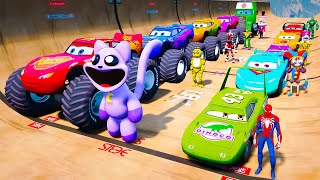 GTA V SPIDERMAN MCQUEEN CRAZY, POPPY PLAYTIME CHAPTER 3 Join in Epic New Stunt Racing