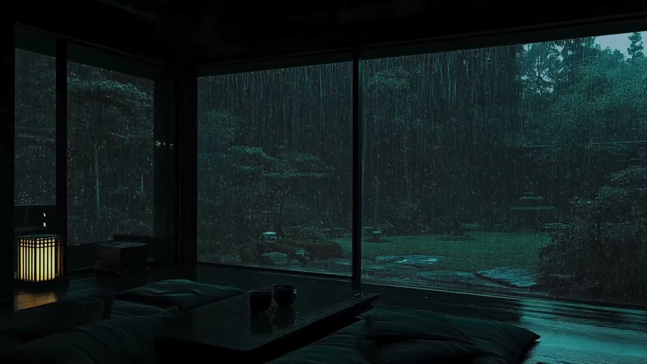 Emotional Healing: Soft Rain in a Dark Bedroom & Night Garden Ambience | Restore Your Inner Peace
