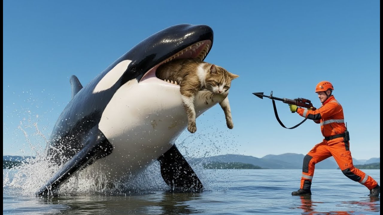 Heroic Rescue: Saving a Poor Mother Cat from a Killer Whale Attack 🐈🐋