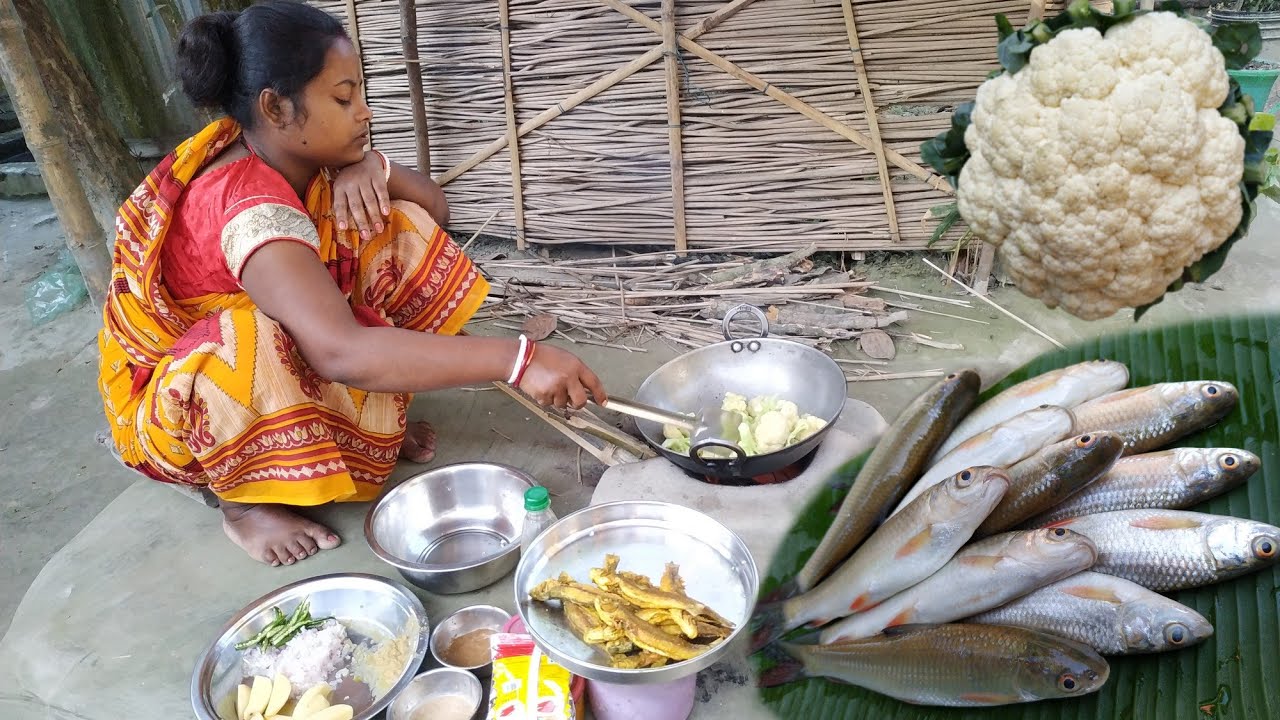 small fish recipe with cauliflower indian village cooking fish