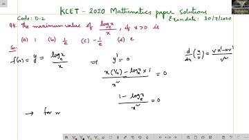 The maximum value of lnx/ x Or Log X/x if x greater than 0 is