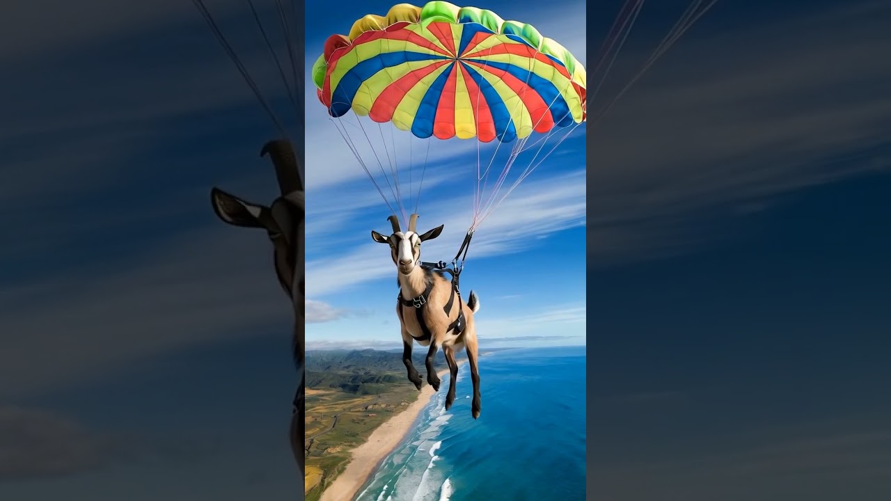 Goat flying with Parachute in the Sky!Some Amazing moments