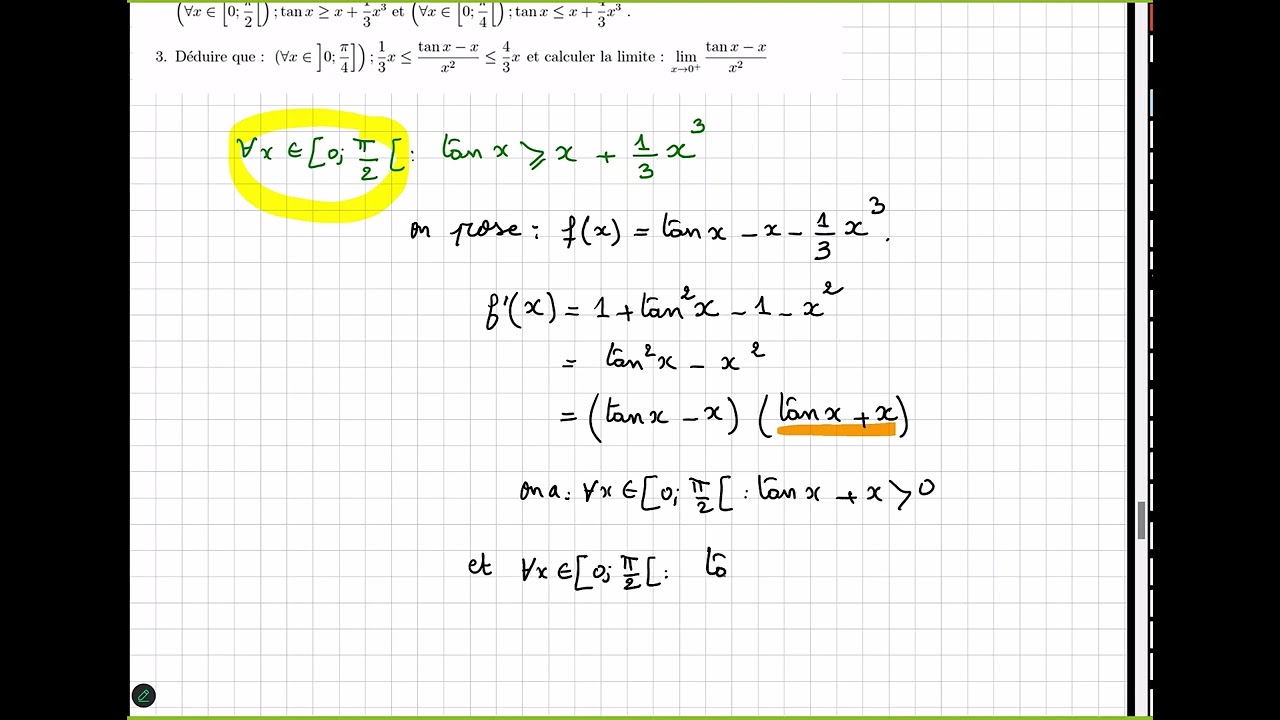 la dérivation exercice 15 les inégalités avec la monotonie  et calcul de limite