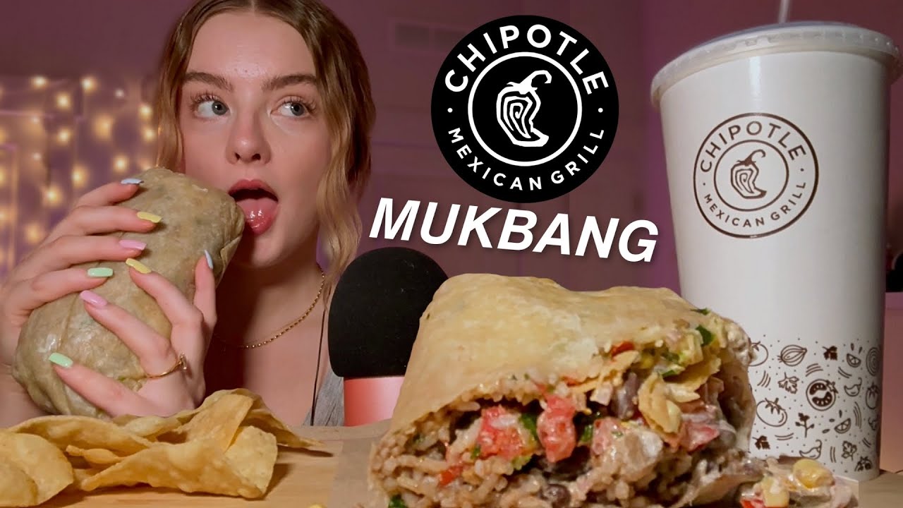 ASMR mexican food mukbang 🌯 HUGE chipotle burrito & crunchy chips