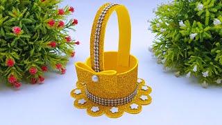 DIY Beautiful Foamiran Flower Basket | Handmade Glitter Foam Basket Making Ideas | Handmade Crafts by MR. CREATOR 230 views 3 days ago 4 minutes, 7 seconds