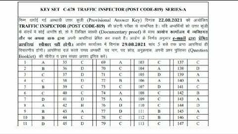 HPSSC TRAFFIC INSPECTOR POST CODE(819) ANSWER KEY AND RESULT NOTIFICATION 2021#himachalistudychannel