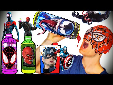 DO NOT DRINK VENOM 🕷 Spider Man Miles Morales Captain America Red Skull DIY Superhero Drinks Crafts