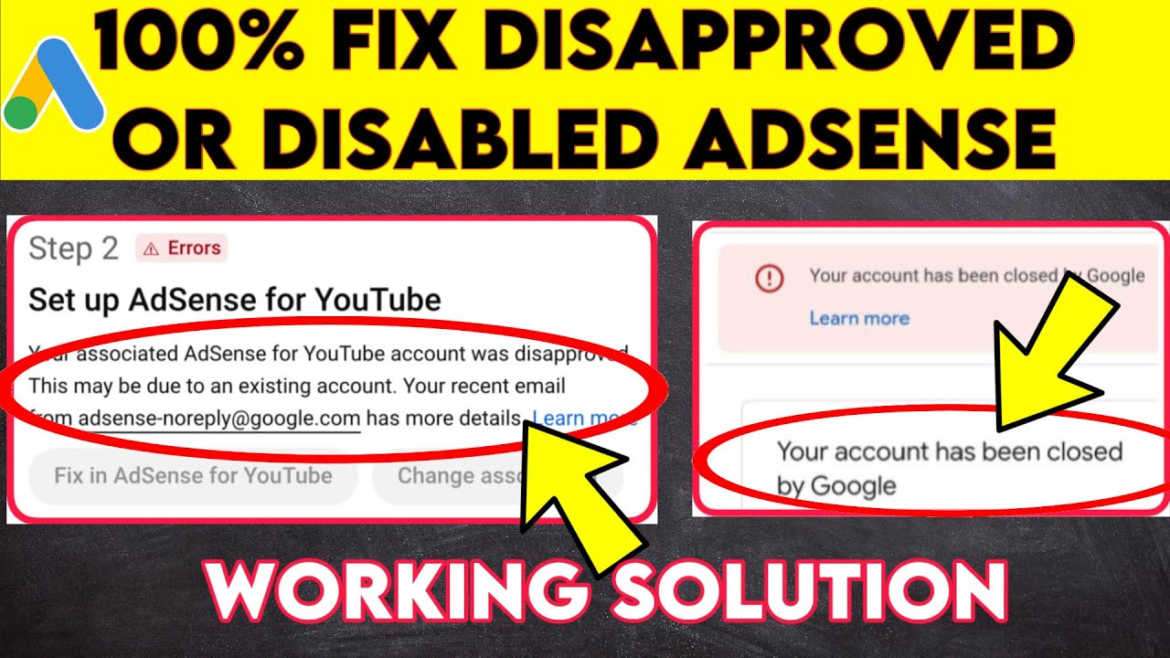 200% Error Fix | Your Associated Adsense Account was Disapproved ...