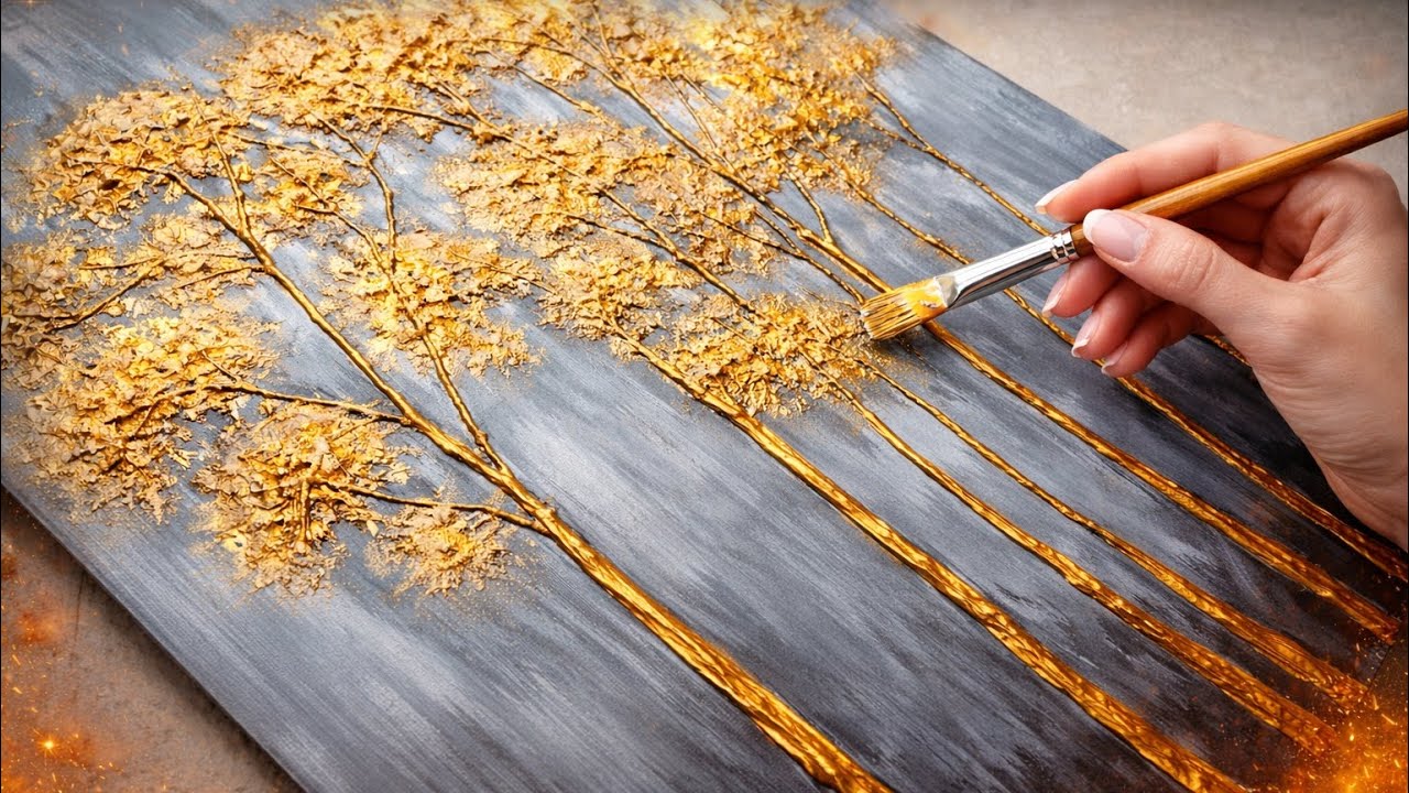 how to make tree textured art on canvas | textured art tutorial