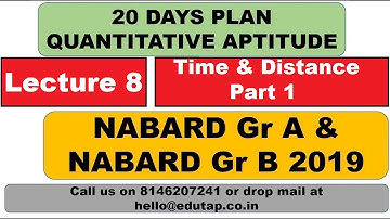 Lecture 8|Time & Distance - Part 1|Target NABARD Gr A and B 2019|Quantitative Aptitude