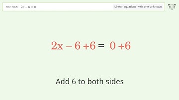 Linear equation with one unknown: Solve 2x-6=0 step-by-step solution