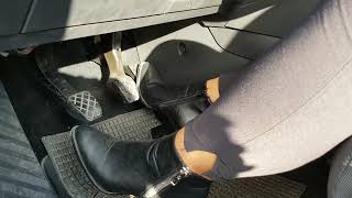 Pedal Pumping Revving Girl In Black Leather Ankle Boots