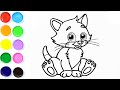 Como Dibujar y Colorear un Lindo Gatito - Dibujos Para Niños - How To Draw Cat - FunKeep Art.