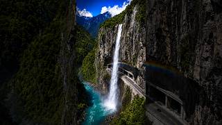 How They Built a Highway Behind a Waterfall | Satisfying Construction Timelapse #shorts