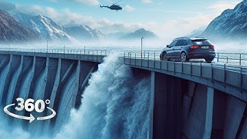 360° Dam Collapse Flood - Escape Small Tsunami in Car with Girlfriend VR 360 Video