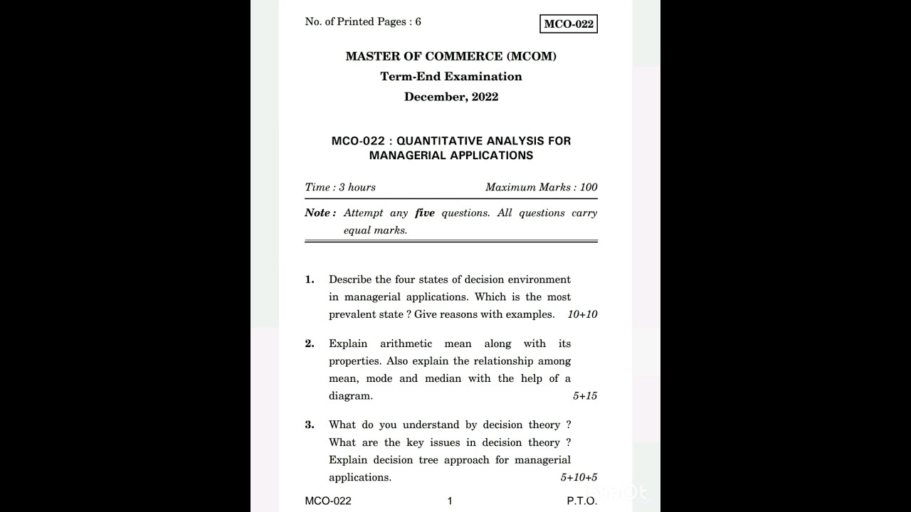 MCO 022 December 2022 Question Paper | IGNOU