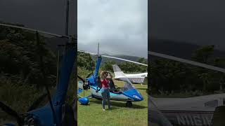 Krysta, our flying vet, is getting the Gyrocopter dialed in after a thorough preflight inspection.
