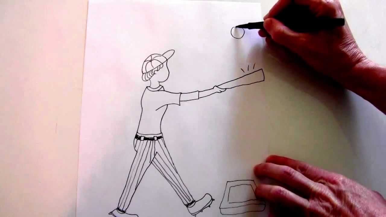 How to draw a simple drawing of a baseball game - YouTube