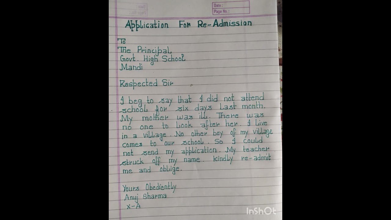 application for Re -admission 