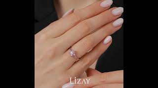 0.56 Karat Pırlanta Pembe Safir Çiçek Yüzük T9549 | Lizay Pırlanta