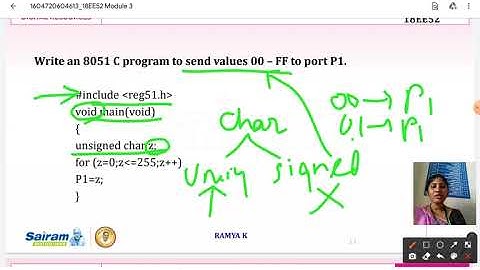 Lecture Video3 18EE52 Module 3 8051 Programming in C   Programs Ramya K