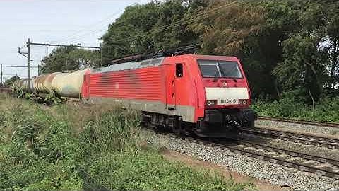 Nice Mixed Freight Train DB Cargo With Red Class189 Locomotive at Blerick the Netherlands 3.9.23👍👍👍🚂