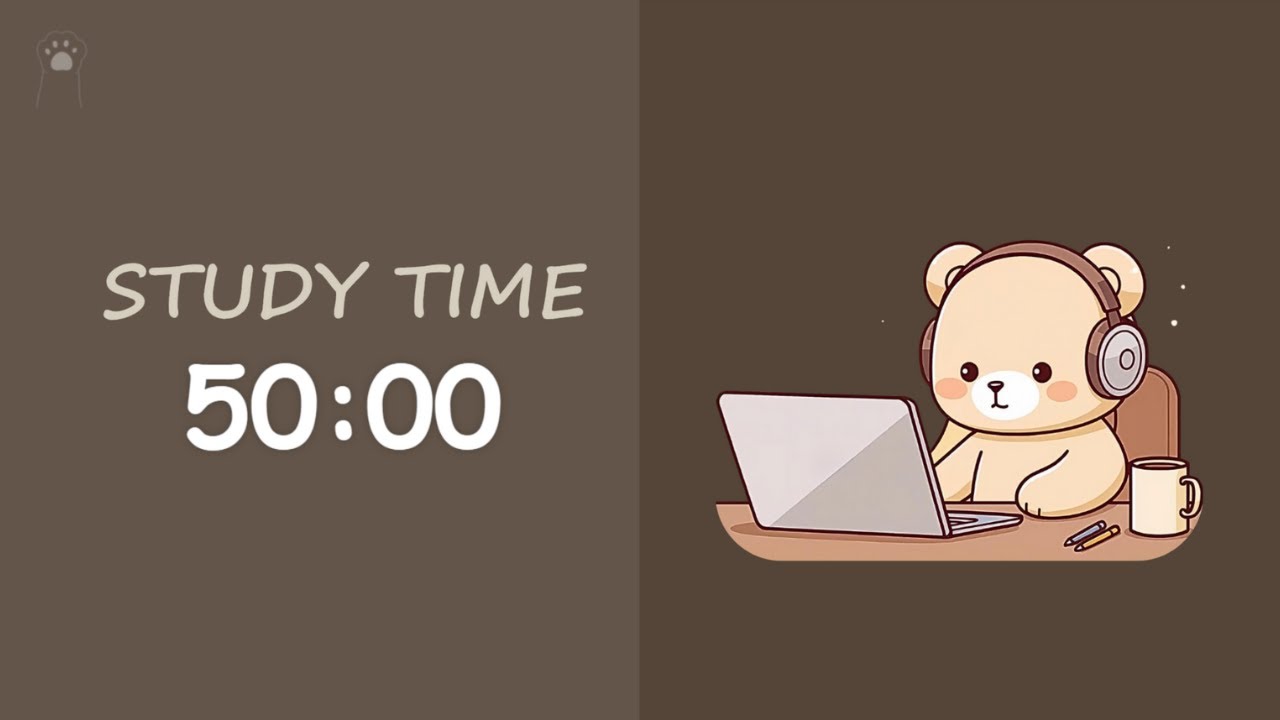 Study with Pomodorbear 🧸 | 50–10–50 Pomodoro | Brown Noise Deep Focus ...