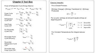 Chapter 5 Tool Box (Summary of Useful Equations) -- Engineering Thermodynamics 85/107