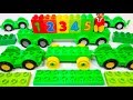 Learn Colors + Numbers 1-5 with GREEN Duplo Cars and Trucks - A Building Blocks Toys Video