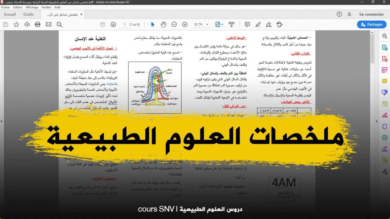 ملخص شامل في العلوم الطبيعية للسنة الرابعة متوسط للاستاذ شعيب