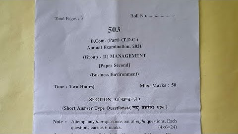 Business Environment 1st year question paper 2021 Question paper B.com Important questions