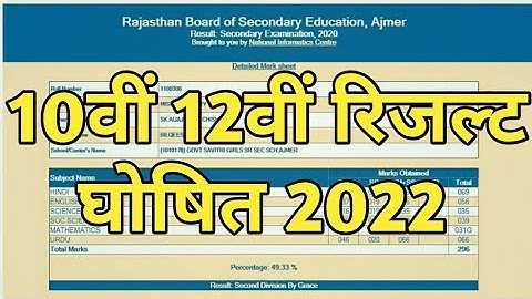 RBSE Class 10th & 12th Result 2022 | Rajasthan Board 10th Result Date 2022 | RBSE 12th Result 2022