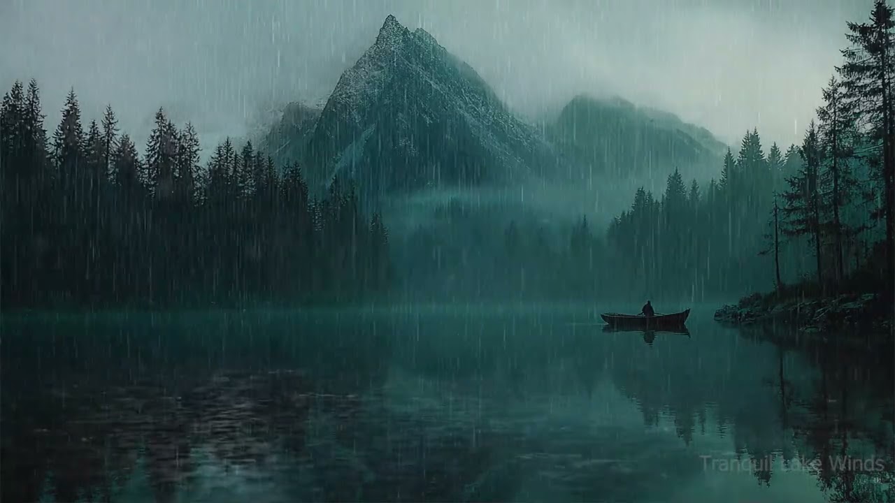 Alpine Lake Rainstorm with Distant Thunder | Nature Ambience for Sleeping, Studying & Calm