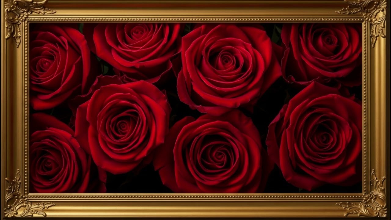 Vintage Red Roses TV Screensaver Painting with golden frame 4K Art  Valentine's Day | Love wallpaper
