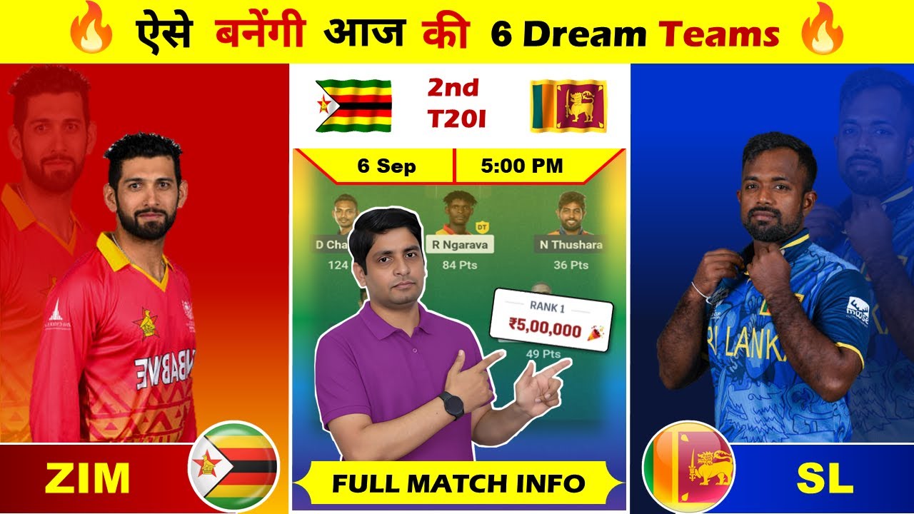 ZIM vs SL 2nd T20I Match Prediction, Zimbabwe vs Sri Lanka 2nd T20I 6 Dream Teams & Pitch Report