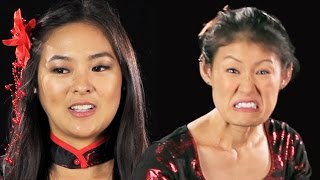 Japanese American Women Try On Geisha Halloween Costumes
